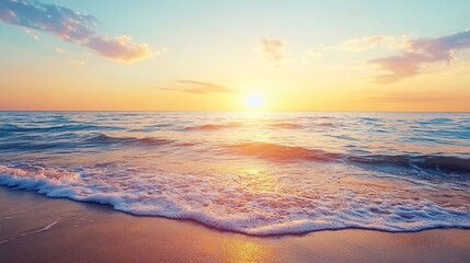 Fototapeta premium A stunning sunset over the ocean with vibrant colors reflecting on the water for a tranquil scene : Generative AI