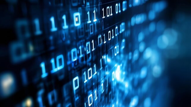 Futuristic digital binary code background representing technology and data in a vibrant glow : Generative AI