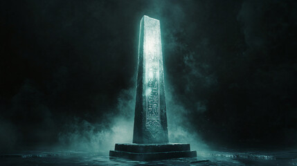 a tall tower in the middle of a dark ocean