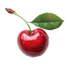 Cherry with leaf isolated on transparent background