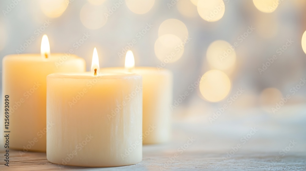 Poster Tranquil scene of lit candles creating a warm and inviting atmosphere for relaxation and ambiance : Generative AI