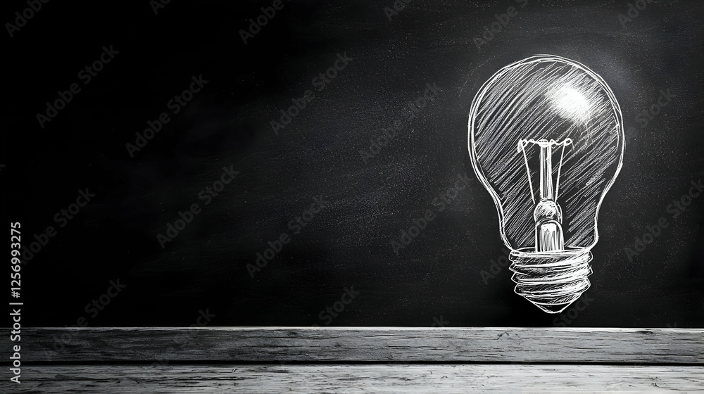 Poster chalkboard lightbulb idea; dark background