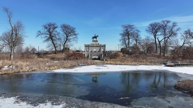 Lincoln Park At Chicago In Illinois United States. Downtown City. Leisure Park Landscape. Lincoln Park At Illinois United States. Metropolitan District. Winter Scenery.