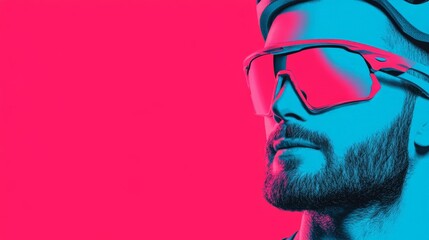 Obraz premium Stylish Male Athlete in Sunglasses against Vibrant Pink Background