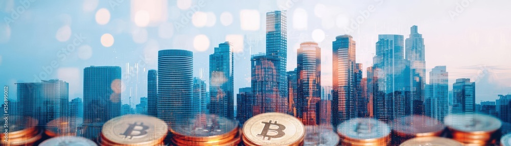 Aufkleber bitcoin cryptocurrency coins on a digital background representing blockchain technology and financia