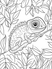 A cute little chameleon simple for kids coloring book black and white