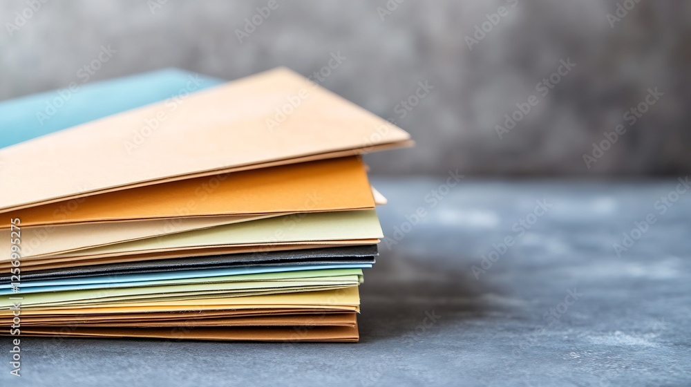 Aufkleber Neatly stacked colorful paper sheets arranged artistically on a textured background : Generative AI