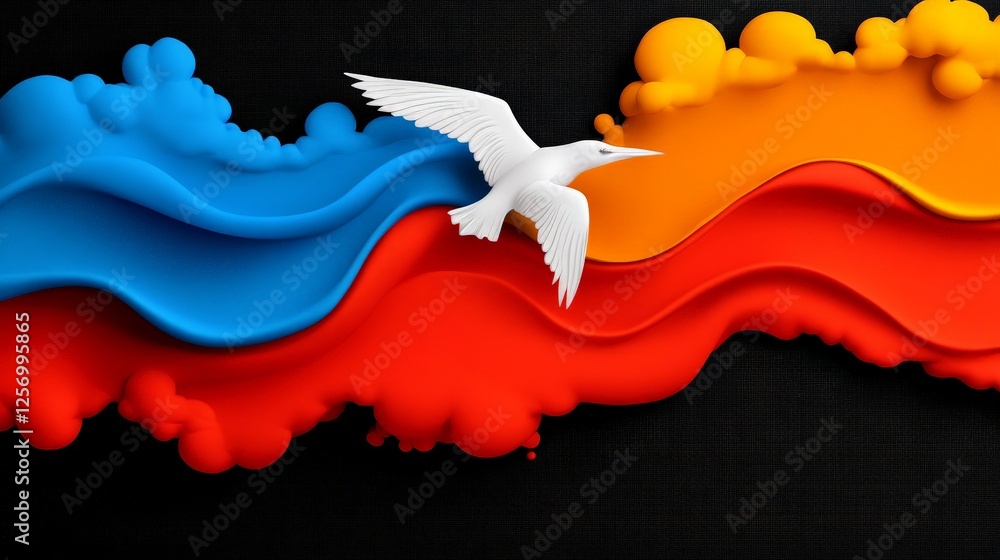 Poster colorful abstract background with bird and fluid shapes design
