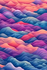 Fototapeta premium A seamless pattern of colorful mountains, layered and textured, reminiscent of an otherworldly landscape. The colors blend seamlessly from one mountain to another