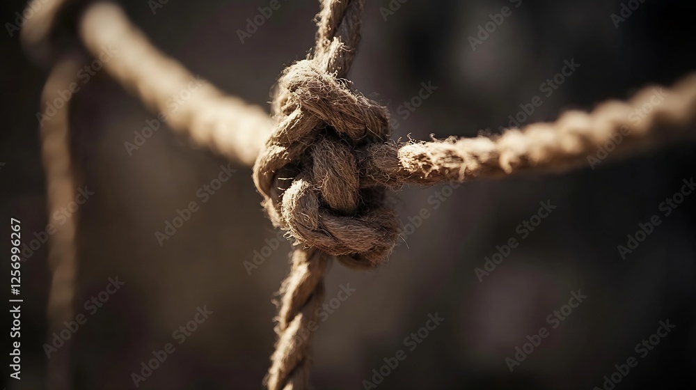 Poster closeup of a tightly tied rope knot symbolizing strength connection and craftsmanship in natural mat