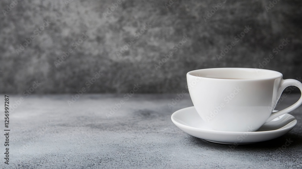 Poster minimalist white coffee cup placed on a saucer against an elegant gray textured background : generat