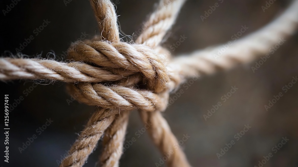 Aufkleber Closeup of a knotted rope showcasing intricate details and textures symbolizing strength and connection : Generative AI