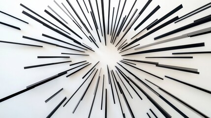 Obraz premium Abstract black and white lines radiating outwards from a central point, creating a dynamic and energetic visual effect.