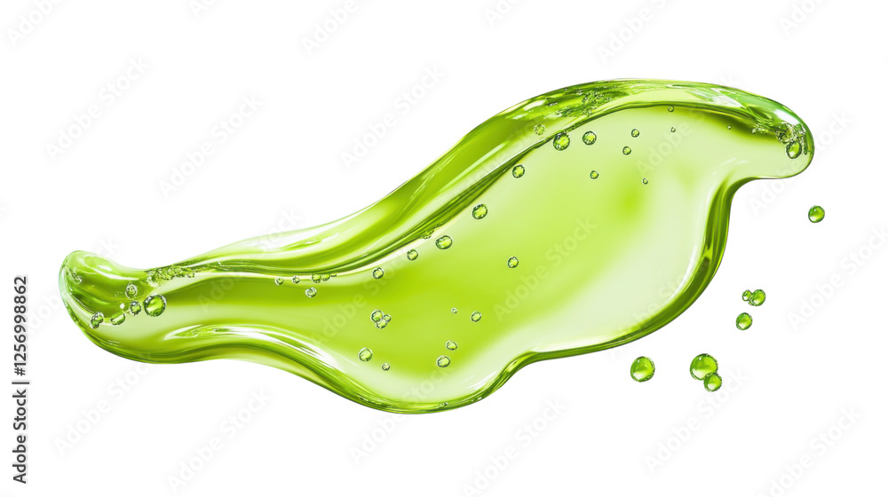 Aufkleber refreshing green liquid splashing with bubbles on transparent background