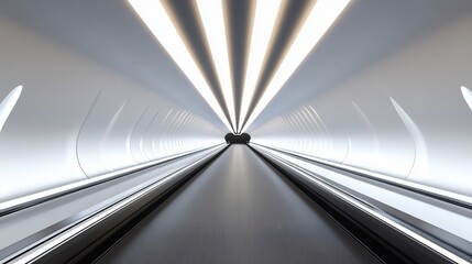Obraz premium Futuristic moving walkway tunnel, bright lights, travel