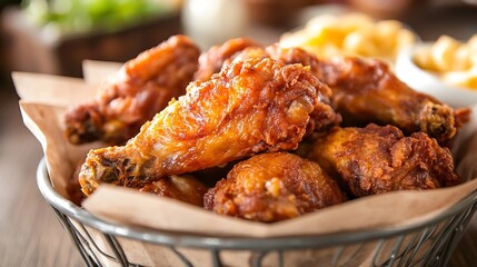 Deliciously crispy fried chicken wings arranged in a bowl ready to enjoy : Generative AI
