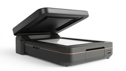 Modern Flatbed Scanner, Open Lid, White Background