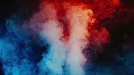 Obraz premium A mesmerizing light show with powerful red and blue lasers dancing through heavy smoke on stage.