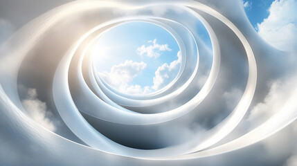 A modern panopticon interior symbolizes surveillance and control A bright empty space with blurred details conveys isolation and authority Blank areas suggest interpretation and societal reflection

