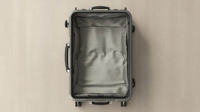 Empty Silver Suitcase on Wooden Floor