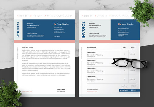 Blue And Pink Invoice Set