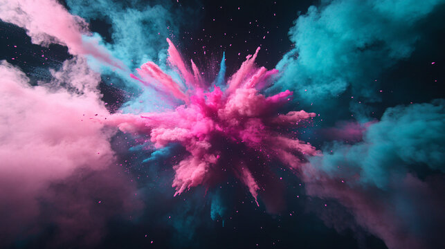 a pink and blue explosion of powder