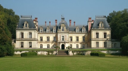 Fototapeta premium French Chateau Garden Estate Sunny Day Landscape