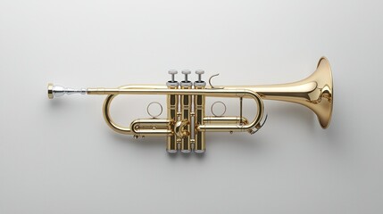 Obraz premium Gold trumpet on plain white background
