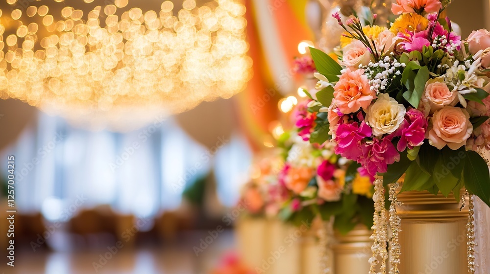 Poster stunning floral arrangement in an elegant venue with soft lighting and decorative features : generat