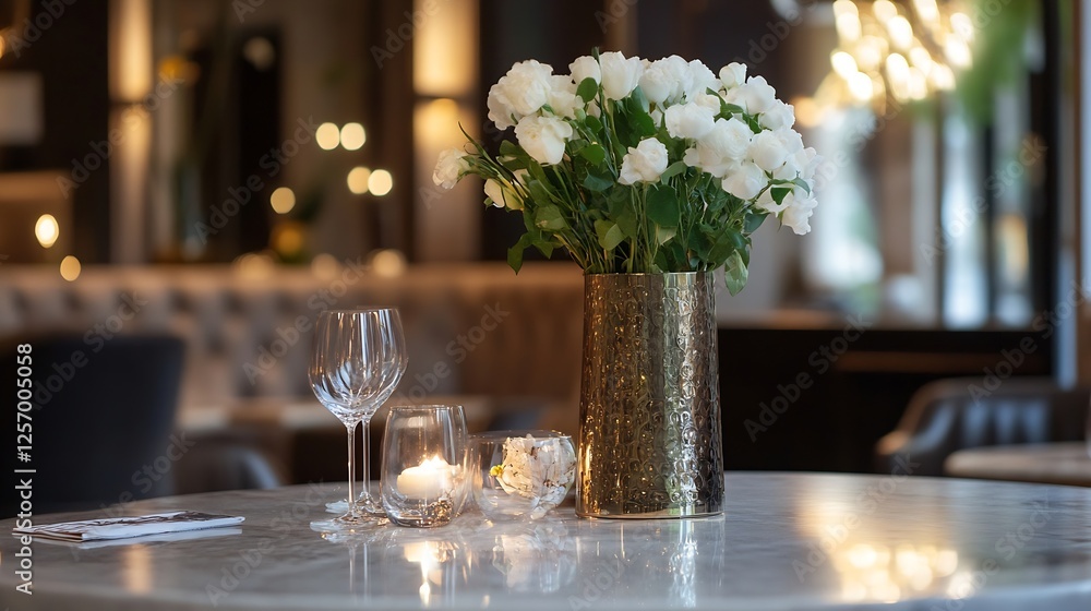 Poster elegant floral arrangement in a luxurious setting perfect for upscale dining experiences and event d