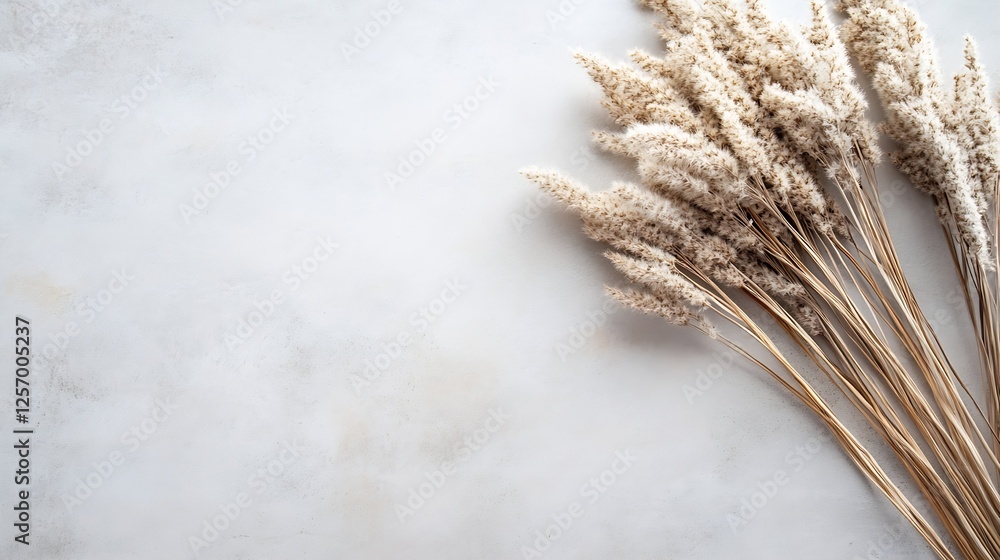 Poster dried grasses arranged on a light background creating a minimalistic and elegant design : generative