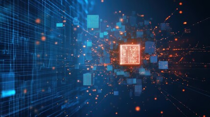 Obraz premium Computer processor with glowing blue background showcasing technology and modern design elements