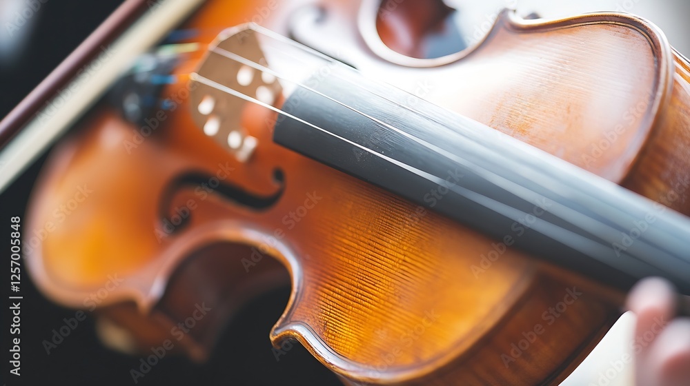 Poster elegant close up of a beautifully crafted wooden violin showcasing its rich texture and strings : ge