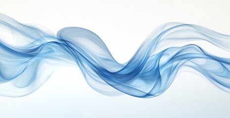 Ethereal blue smoke waves gracefully flowing across a soft white background, creating a serene atmosphere