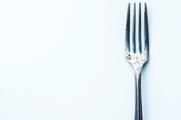 A Single, Used Silver Fork Against a Pristine White Background A Simple Yet Thought-Provoking Image of Culinary Utensils.