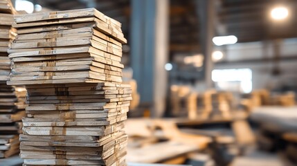 Obraz premium HighQuality Stacked Wooden Planks Ready for Use in a Construction or DIY Project : Generative AI
