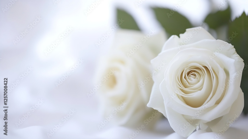 Aufkleber beautiful close up of two elegant white roses with delicate petals on a soft background : generative