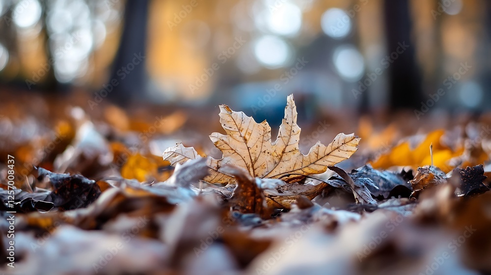Poster autumn leaves scattered on the ground creating a beautiful rich earthy color palette : generative ai
