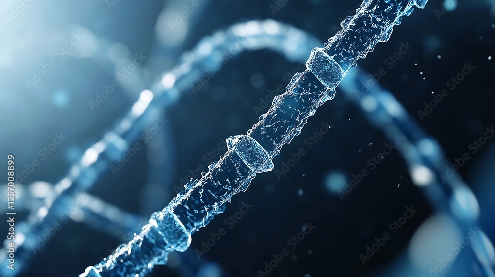 Poster Detailed view of a DNA strand illuminated by soft light showcasing its complex structure : Generative AI