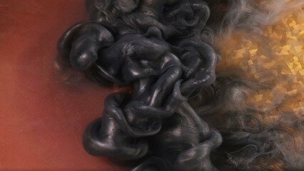 Glow abstract ink. Patterned art. Defocused black red color texture vapor fog mist fume liquid...