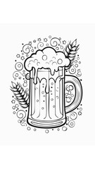Cute Beer Alcohol Drink Beverage Liquid Coloring Kid Book Page in Black and White. Monochrome and Colored Samples
