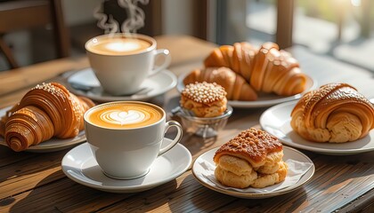 Coffee latte and croissant