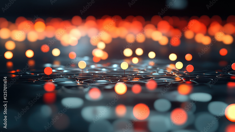 Aufkleber intricate nanobots creating vibrant network of glowing particles in dark space