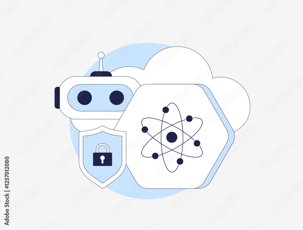 Poster quantum computing in cloud security enhances encryption, ai and cybersecurity. cloud-based quantum c