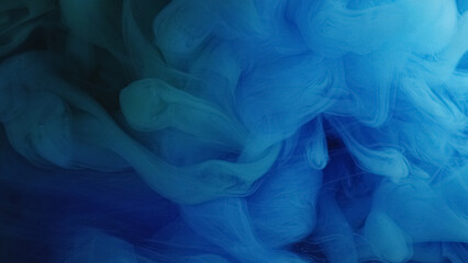 Smoke cloud. Blue haze. Airy poured veil of color wavy blur swirls. Fantasy texture with soft puff billow paint in water abstract background.