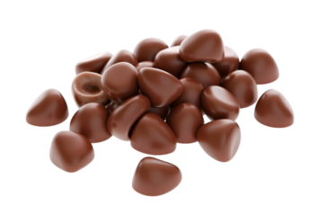 Pile of Delicious Milk Chocolate Drops Isolated on a Transparent Background