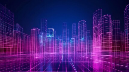 Fototapeta premium 3d city wireframe dark blue background