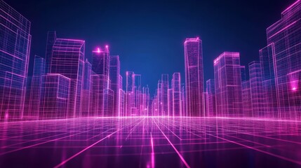 Fototapeta premium 3d city wireframe dark blue background