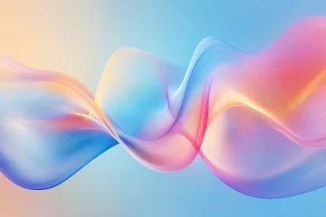 Selbstklebende Fototapeten A digital abstract featuring wispy blue smoke waves transitioning into a spectrum of colors. © HO