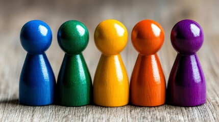 Colorful Wooden Game Pieces Representing Diversity and Teamwork